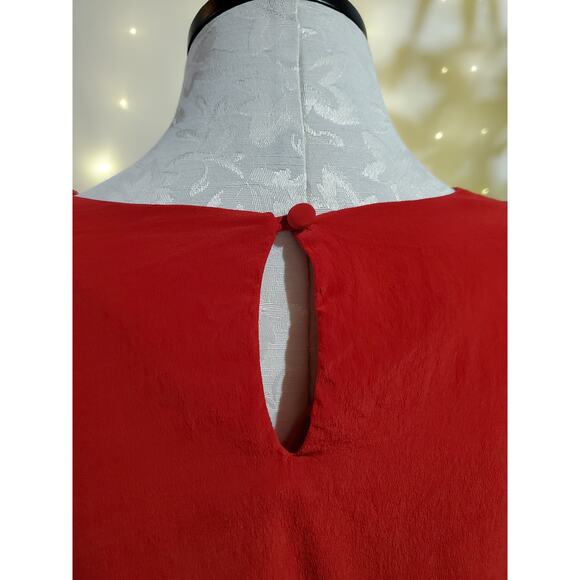 Tess Vintage 100% Silk Red Keyhole Blouse Womens Size 10 Top Holiday Event - Picture 5 of 11